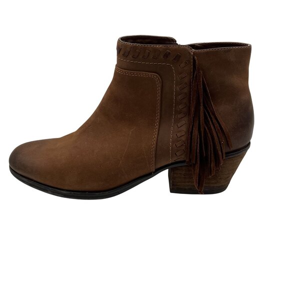 Clarks Womens 9 US Brown Leather Ankle Boots Side Zipper Fringe Western Cowgirl - Picture 11 of 16